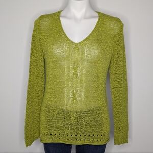 Putorti Green Loose Knit V Neck Long Sleeve Sweater S